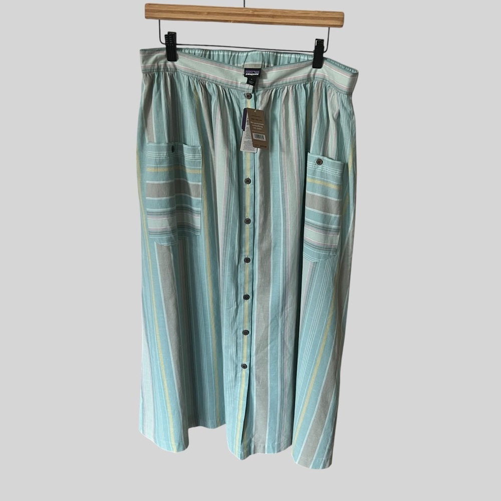 Patagonia New With Tag Teal and White Striped Midi Skirt